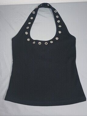 Perfect Angel Black Halter Top with Grommet Detail